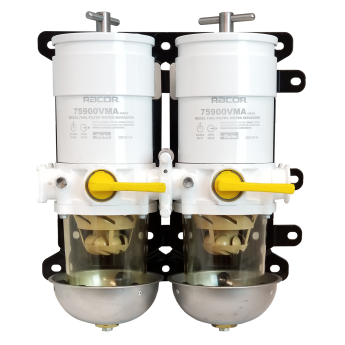 Racor 900VMA Marine Double Turbine Fuel Filter - w/ Heat Shield & Clear Bowl