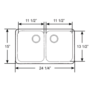 Rectangular Symmetric SS Double Sink - 25" Wide, Mirror Finish, Model 10239
