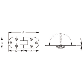 dia of Sea-Dog Line Flush 2-Pin Hinge - 3-1/4", Stamped 304 Stainless Steel