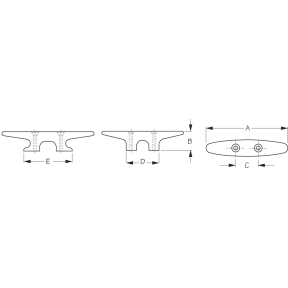 Dimensional Diagram of Sea-Dog Line Heavy Duty 2-Hole Cleat