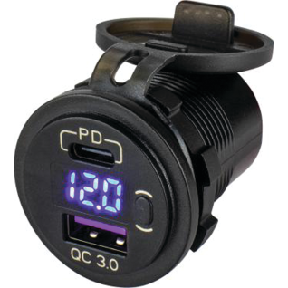 USB 3.0 & USB-C Power Socket With Voltmeter