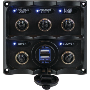 Water Resistant Toggle Switch Panel W/ USB Power Socket