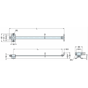 Dimensions of Sugatsune Downward Opening Lid Flap Stays - HS Series