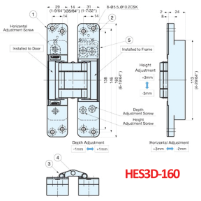 HES3D-120 Series 3-Way Adjustable Concealed Door Hinge
