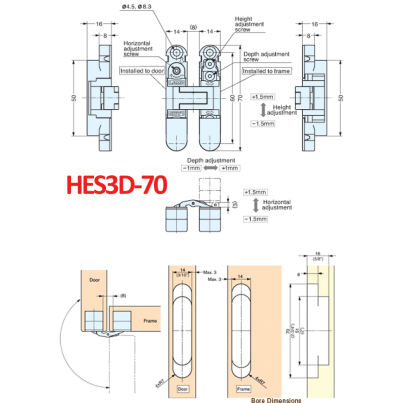 HES3D Series 3-Way Adjustable Concealed Cabinet Hinge