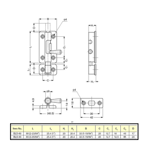diagram of Sugatsune Spring Loaded Barrel Bolts