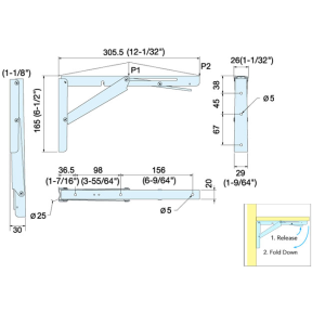 diagram of Sugatsune Stainless Steel Folding Bracket