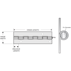 Continuous Piano Hinge - Stainless Steel, Round Holes