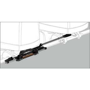 HO6001 Installed Showing Cylinder of SeaStar Solutions Tie Bar Kits - for Outboard Hydraulic Steering with Multiple Engines
