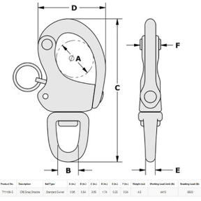 diagram of Tylaska CR8 Swivel Bail Snap Shackle