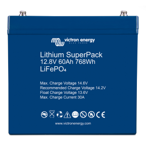 Front View of Victron Energy 12.8V Lithium SuperPack 60 Amp Batteries