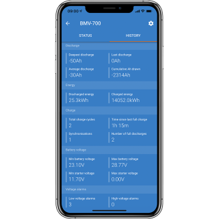 Smartphone App Illustrated of Victron Energy Victron BMV-700 Precision Battery Monitor - w/ Bluetooth Capability