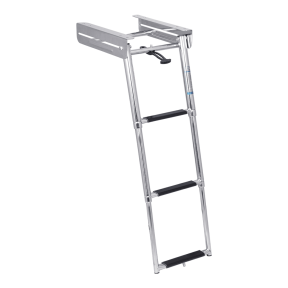 Under Platform Shelved Telescoping Ladder - Stainless Steel