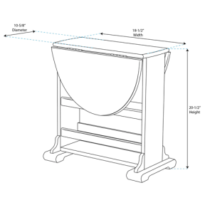 folded dia of Whitecap Industries Small Drop Teak Leaf Table