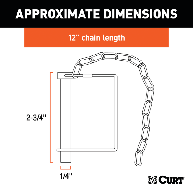 1/4" Safety Pin with 12" Chain (2-3/4" Pin Length)