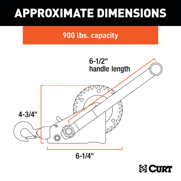 Hand Crank Winch with 15ft Strap (900 lbs, 6-1/2" Handle)