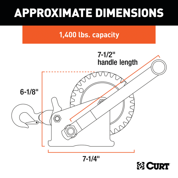 Hand Crank Winch with 20ft Strap (1,400 lbs, 7-1/2" Handle)