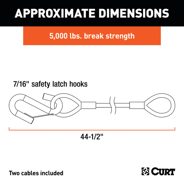 44-1/2" Safety Cables with 2 Snap Hooks (5,000 lbs, Vinyl-Coated, 2-Pack)