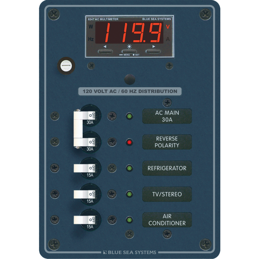 120V AC Main + 8 Position Circuit Breaker Panel - with Digital Multimeter