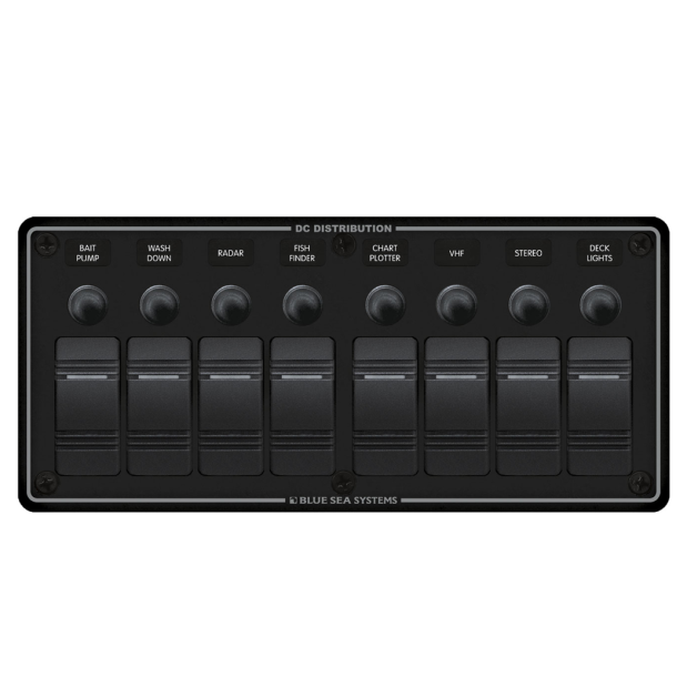 DC Water Resistant Black Circuit Breaker Panels, Horizontal - 8 Switches