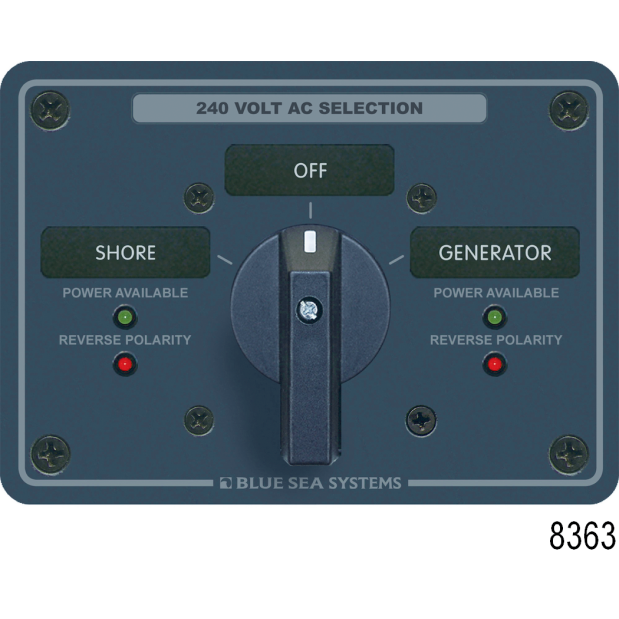 No. 9011 120V AC 2-Source Selector Rotary Switch & Panels - 65A, 9011 Rotary Switch in Aluminum Panel, 120V AC