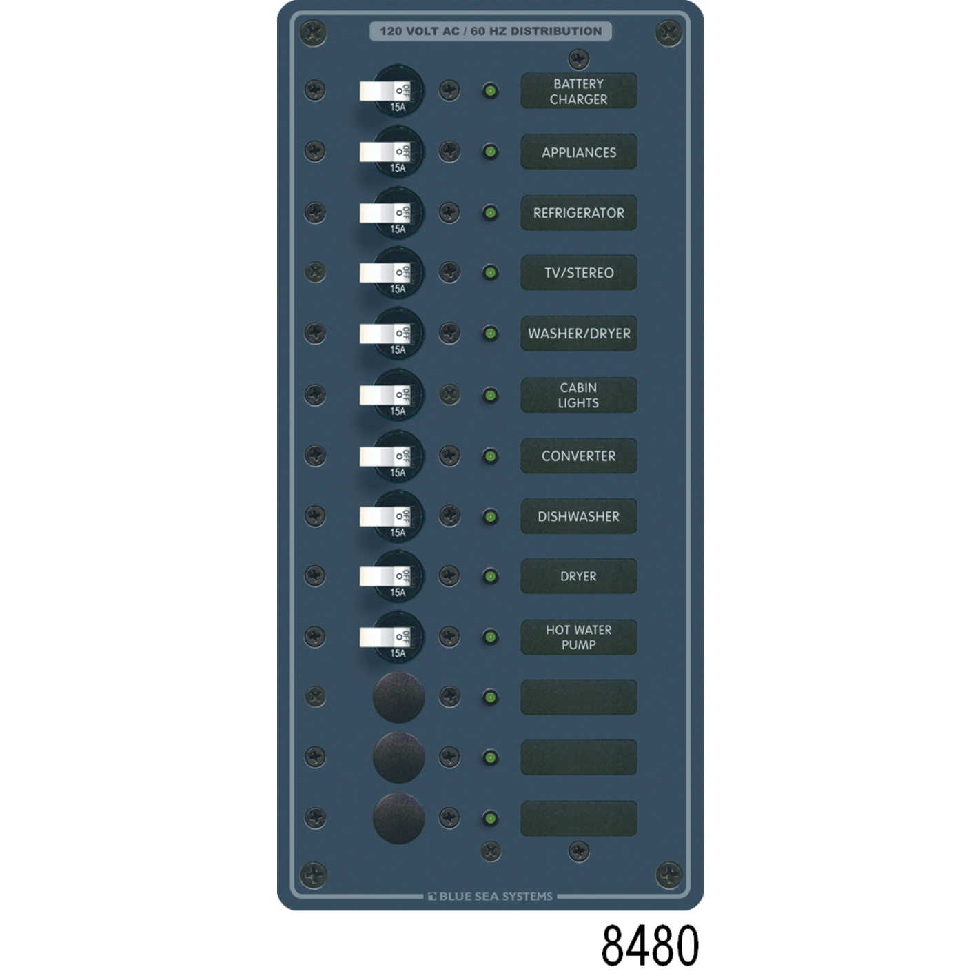 AC Main + Additional Positions Vertical Circuit Breaker Panels, AC Main + 11 Positions Breaker Panel (White Toggle)