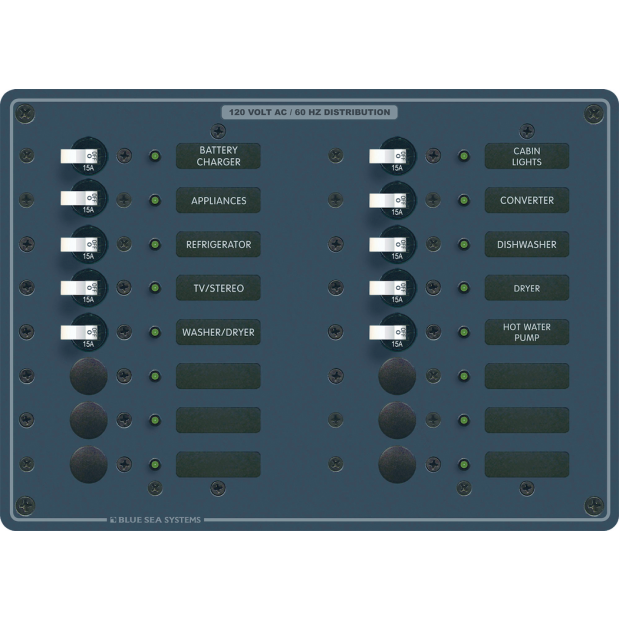 2 Sources Selector/AC Main + 9 Positions Circuit Breaker Panel