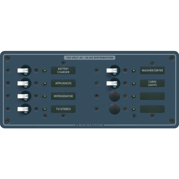 AC Main + Additional Positions Horizontal Circuit Breaker Panel, 1 x 30A, 8 x 15A (6 Empty)