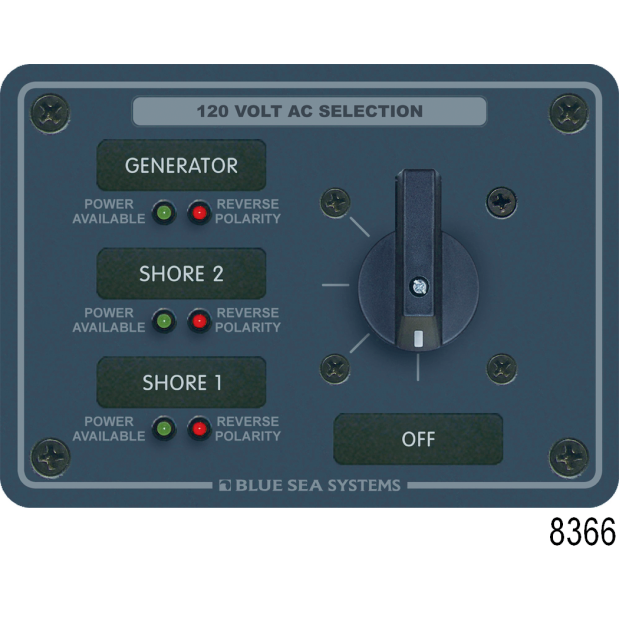 No. 9009 120V AC 2-Source Selector Rotary Switch & Panels - 30A, 9009 Rotary Switch in Modular 360 Panel, 120V AC