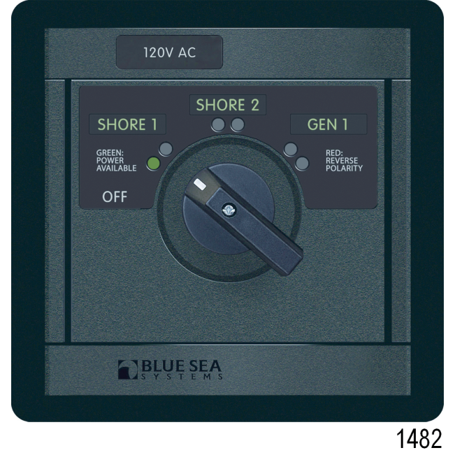 No. 9011 120V AC 2-Source Selector Rotary Switch & Panels - 65A, 9011 Rotary Switch in Aluminum Panel, 120V AC
