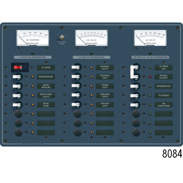 2 AC Sources + 12 AC Positions/DC Main + 7 DC Positions Circuit Breaker Panel