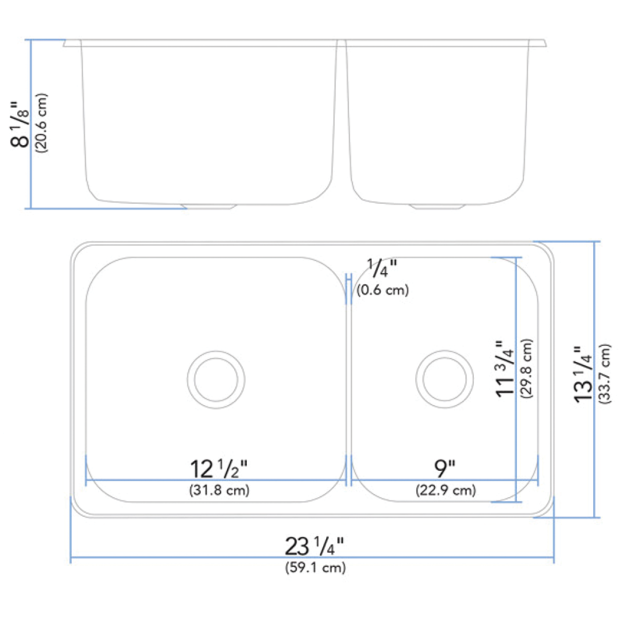 Double Rectangle Sink - Mirror SS Finish 