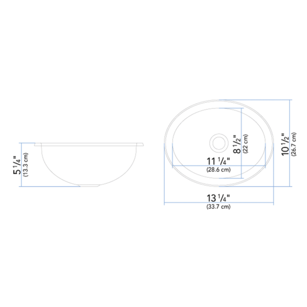 Dimensions of Ambassador Marine Oval Sink 13-1/4" Wide - Brushed Stainless Steel Finish, Without Studs