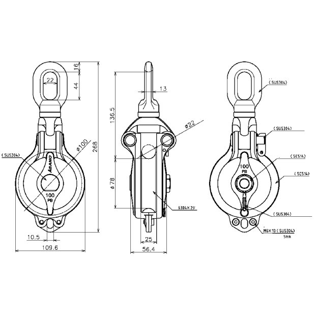 110 mm Daruma Block Type PB - Single Sheave with Bearing