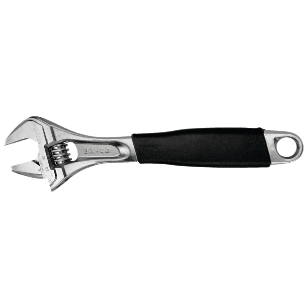 Adjustable Wrench w/ Rubber Handle & Chrome Finish