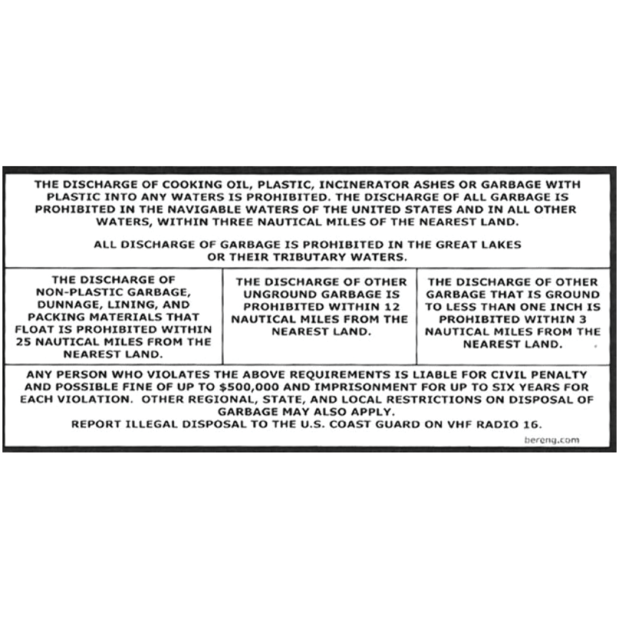 MARPOL Pollution / Garbage Prevention Plaque