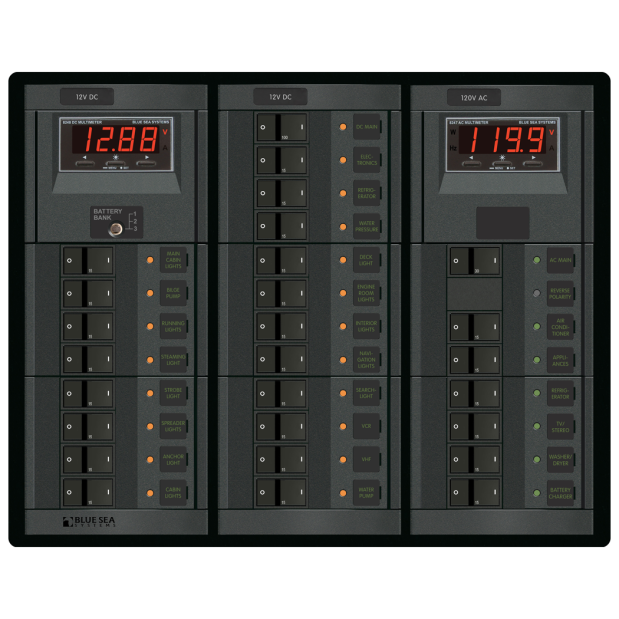 1218 of Blue Sea Systems 12V DC Main/120V AC + 19 Breaker Positions and Meters