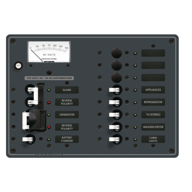 8462 of Blue Sea Systems 2 Sources Selector/AC Main + 9 Positions Circuit Breaker Panel