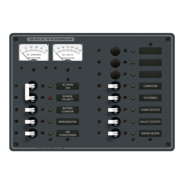 8076 of Blue Sea Systems AC Main + 11 Position Circuit Breaker Panel