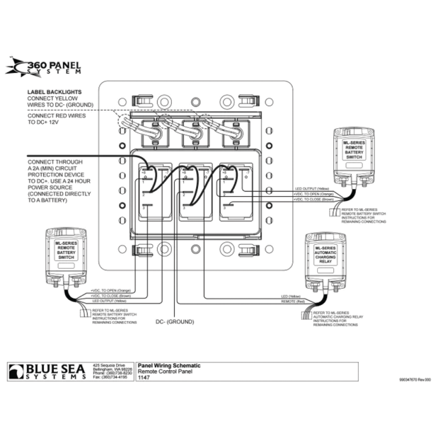 Remote Control Panel - for 2 Battery Switches + 1 ACR