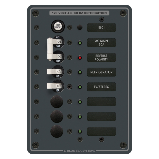 8101 of Blue Sea Systems ELCI Main 30A Circuit Breaker Panel - with 2 Circuit Breaker Positions