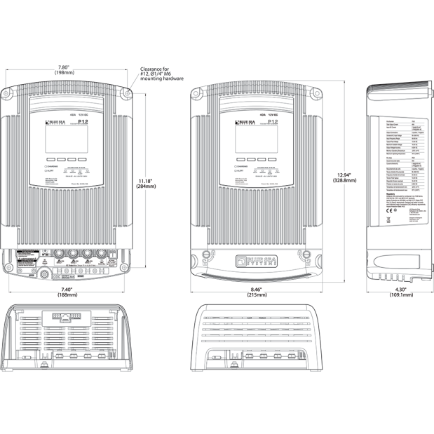 Dimensions of Blue Sea Systems P12 25 Amp Battery Charger - 12V DC