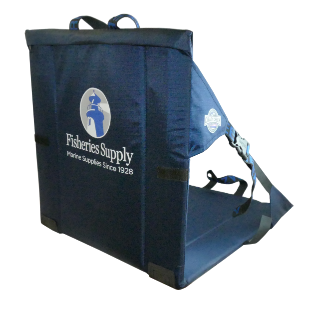 back of Crazy Creek Products Original Chair - Navy with Fisheries Logo