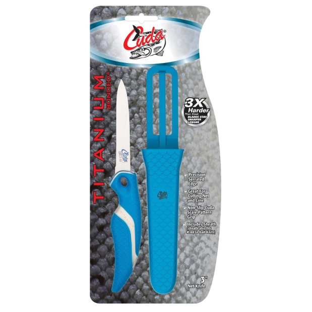 in package of Cuda 3" Titanium Bonded Net Knife with Sheath