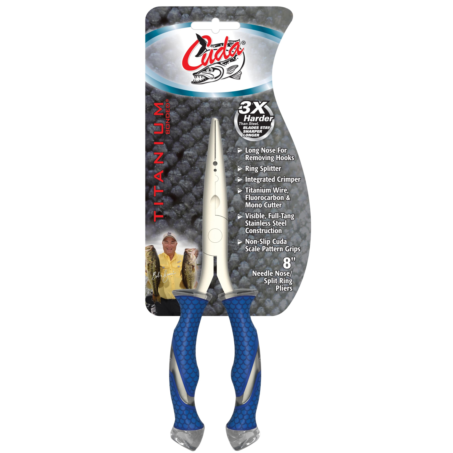 in package of Cuda 8" Titanium Bonded Stainless Steel Freshwater Plier with Ring Splitter