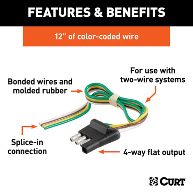 info of Curt Manufacturing 4-Way Flat Connector Plug with 12" Wires, Trailer Side