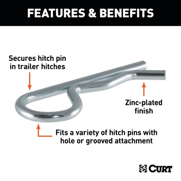 Hitch Clips Fits 1/2" or 5/8" Pin, Zinc, 3-Pack
