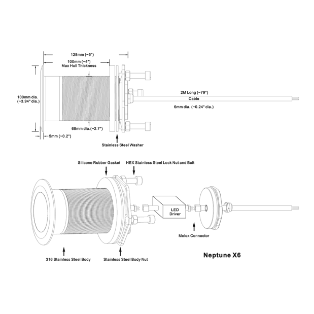 diagram1 of Dr LED Dr. LED Neptune X6 Underwater Hull Light