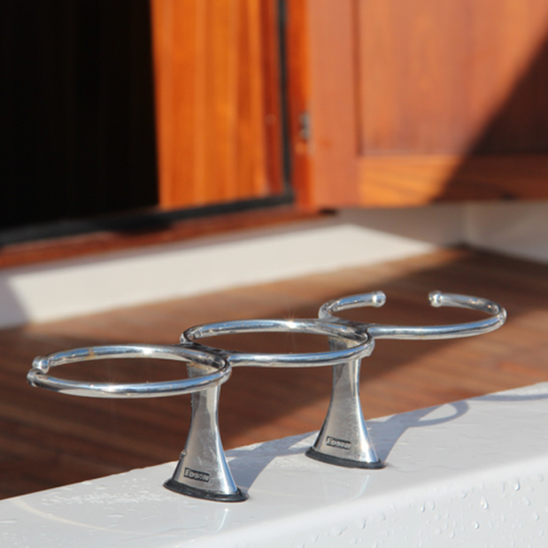 installed of Edson Marine Stainless Steel Drink Holder - Triple