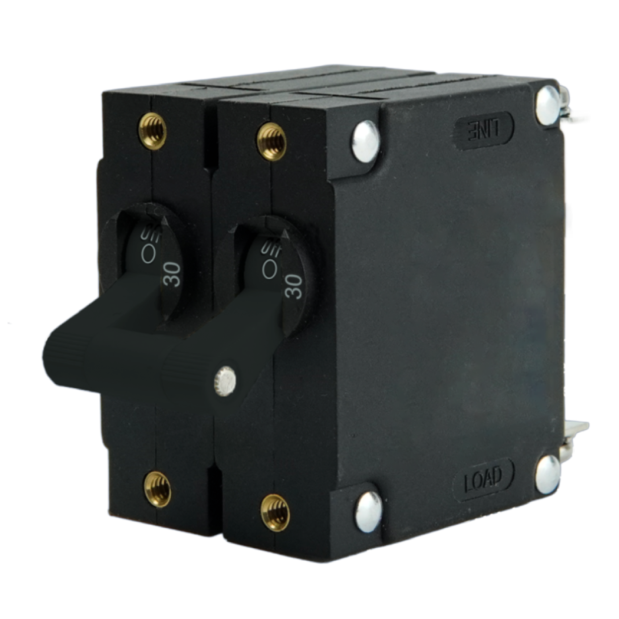 A-Series Dual Pole Circuit Breaker - Black Toggle of Egis Mobile Electric A-Series Dual Pole Circuit Breaker - Black Toggle